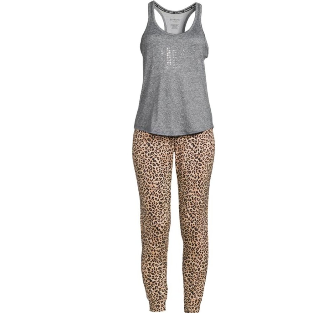 Juicy Couture Size XL Leopard Print Pj Pants & Gray Studded "Juicy" tank, NWT